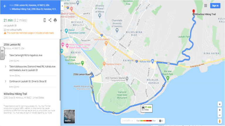 directions to Wiliwilinui ridge trail